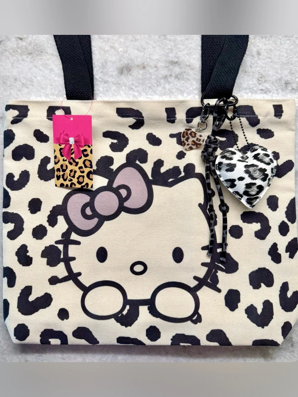 New Hello Kitty Cat Zippered Shopping Bag Purse Tote w/ Heart Charm - 14.5”